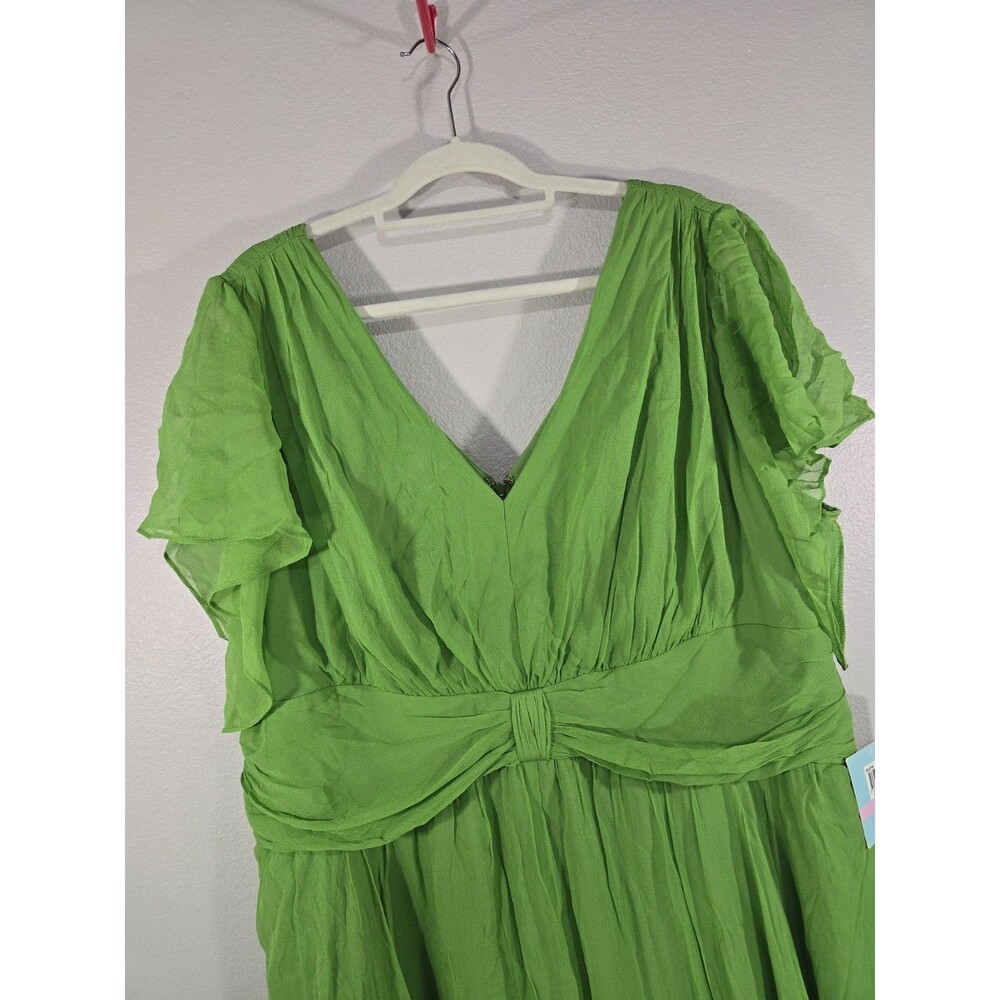 Suzi Chin For Maggy Boutique Green Silk Dress Size 22W  Event Evening Dress BX - Picture 2 of 8